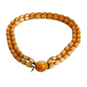 Trifari Moonglow Necklace‎ Multi-Strand Beaded Vintage Crown Peach Orange Lucite